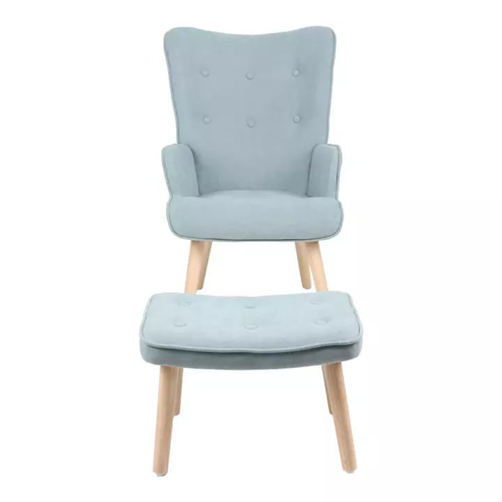 Armchair with footstool Melisia pakoworld mint green fabric -natural color wooden leg 59x67x94cm