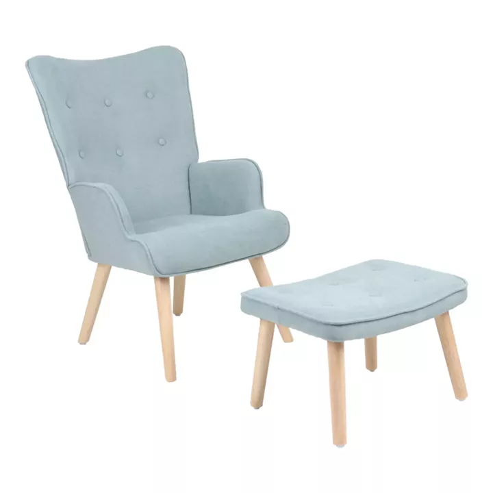 Armchair with footstool Melisia pakoworld mint green fabric -natural color wooden leg 59x67x94cm