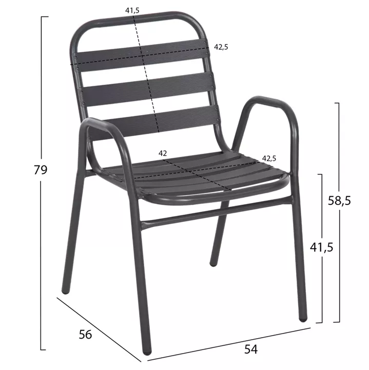OUTDOOR DINING SET 5PCS ADAM HM21219 METAL CHAIRS & TABLE 110x60 GREY