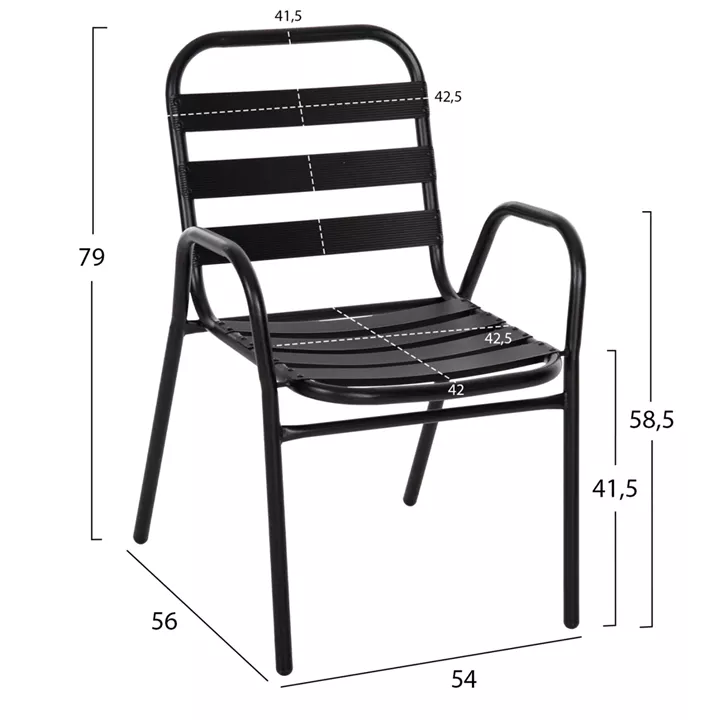 OUTDOOR DINING SET 5PCS ADAM HM21219.01 METAL CHAIRS & TABLE 110x60 BLACK