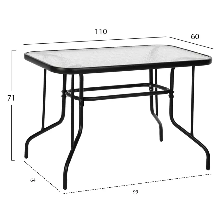 OUTDOOR DINING SET 5PCS ADAM HM21220 METAL CHAIRS & TABLE 110x60 BLACK