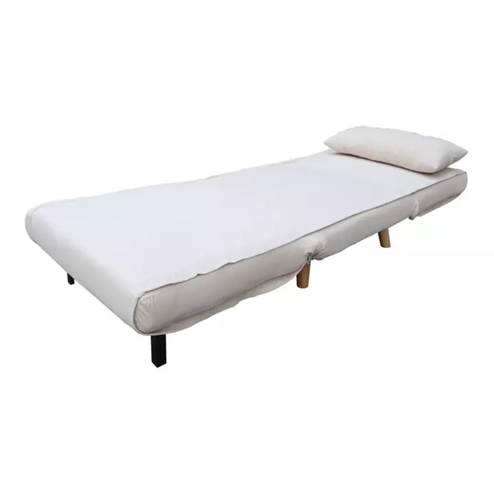 Armchair-bed Josuane pakoworld beige velvet and wooden leg in natural shade 78x80x81cm