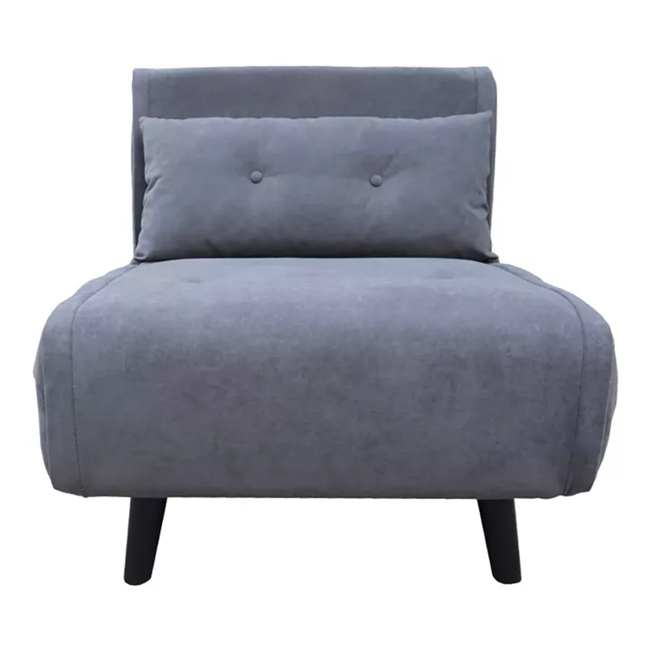 Armchair-bed Josuane pakoworld gray velvet and wooden leg in black shade 78x80x81cm
