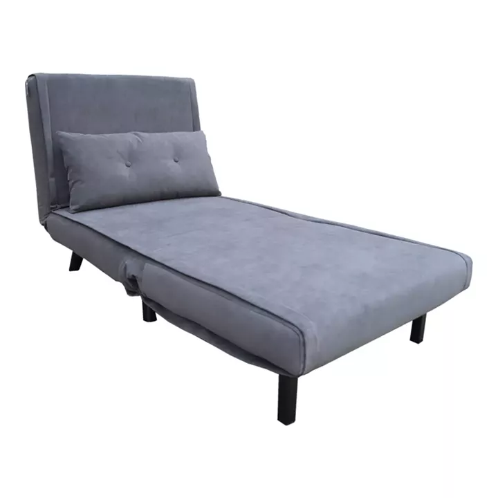 Armchair-bed Josuane pakoworld gray velvet and wooden leg in black shade 78x80x81cm