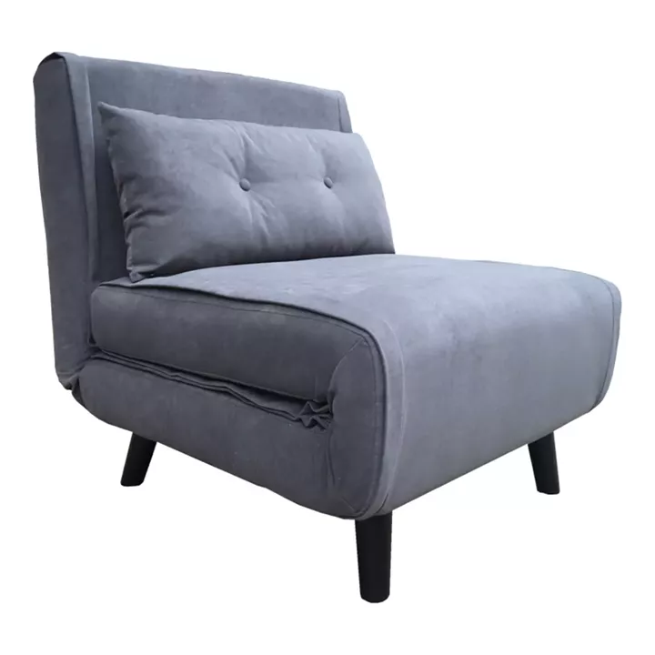 Armchair-bed Josuane pakoworld gray velvet and wooden leg in black shade 78x80x81cm