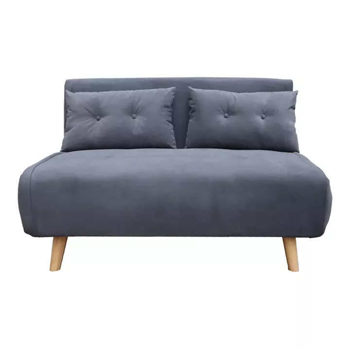Josuane  pakoworld two-seater sofa bed, gray velvet, natural wooden legs, 122x80x81cm
