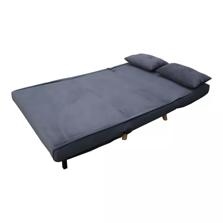 Josuane  pakoworld two-seater sofa bed, gray velvet, natural wooden legs, 122x80x81cm