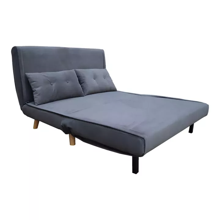 Josuane  pakoworld two-seater sofa bed, gray velvet, natural wooden legs, 122x80x81cm