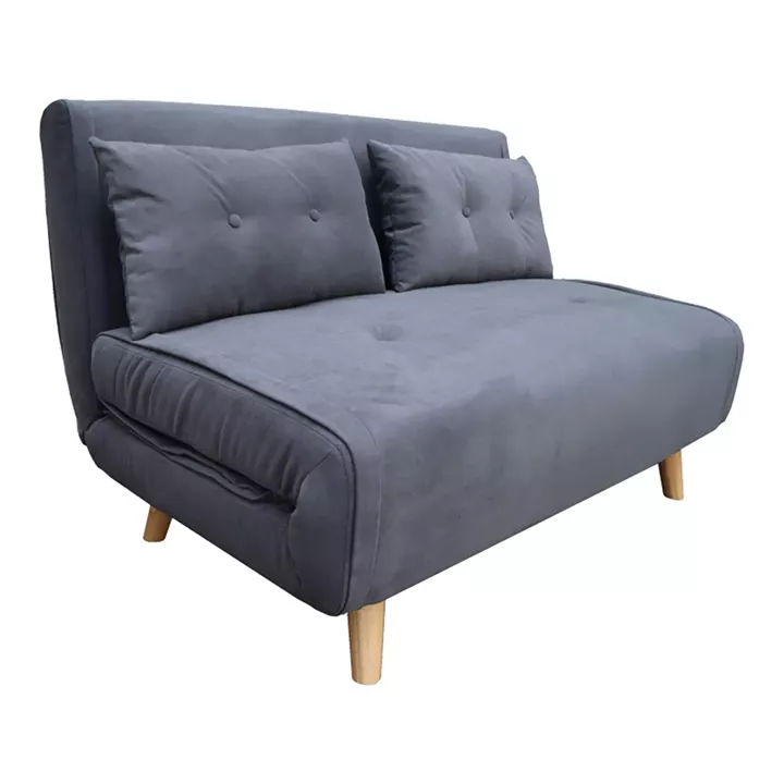 Josuane  pakoworld two-seater sofa bed, gray velvet, natural wooden legs, 122x80x81cm
