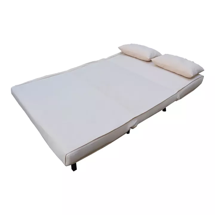 Sofa-bed Josuane pakoworld two-seater beige velvet- black wooden leg 122x80x81cm