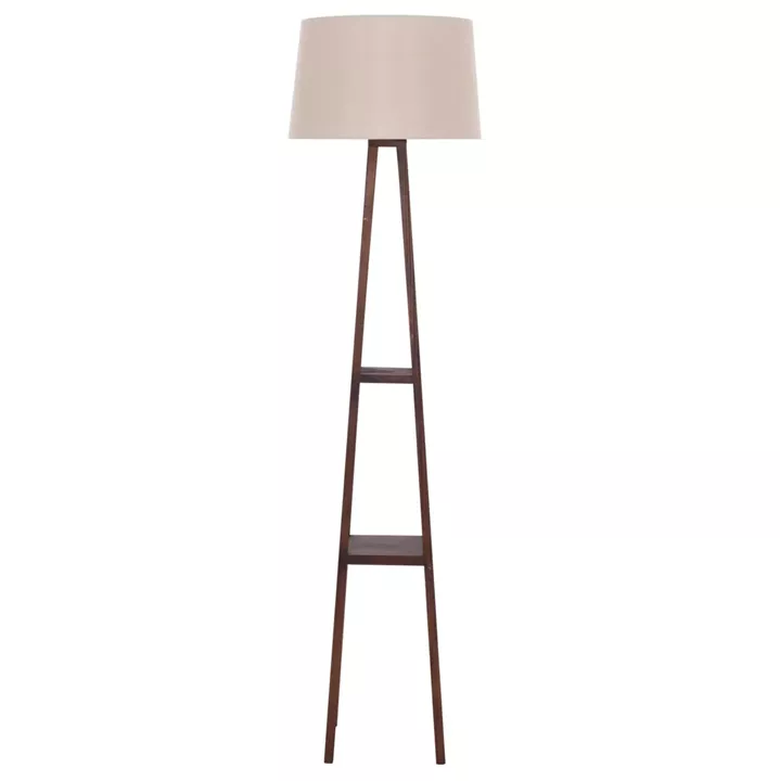FLOOR STANDING LAMP WOODEN WALNUT LEGS BEIGE CAP 26x26x156Hcm.HM7695.01