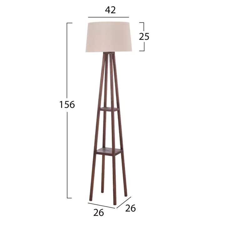 FLOOR STANDING LAMP WOODEN WALNUT LEGS BEIGE CAP 26x26x156Hcm.HM7695.01