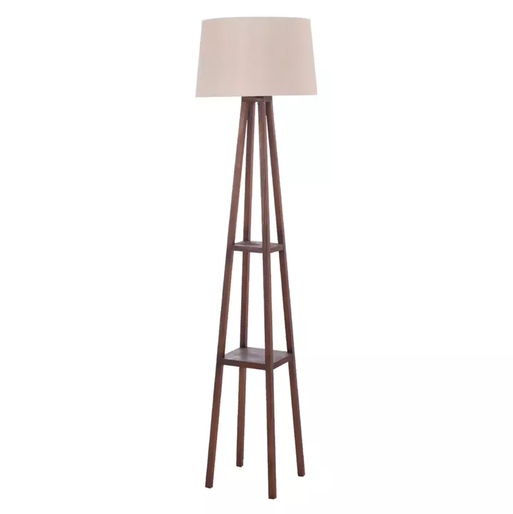 FLOOR STANDING LAMP WOODEN WALNUT LEGS BEIGE CAP 26x26x156Hcm.HM7695.01