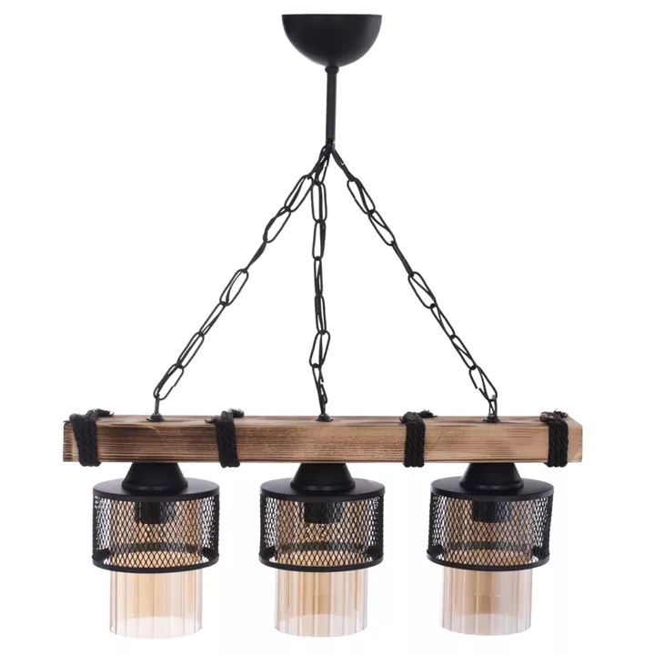 CEILING PENDANT 3-LIGHT WITH CHAIN WOOD AND METAL CAPS 50x12x60Hcm.HM7699.01