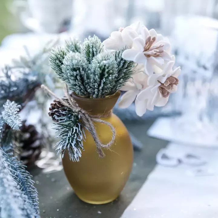 Beauty Home 6 κλαδιά έλατου πράσινα με ιριδίζον γκλίτερ 14.5 cm