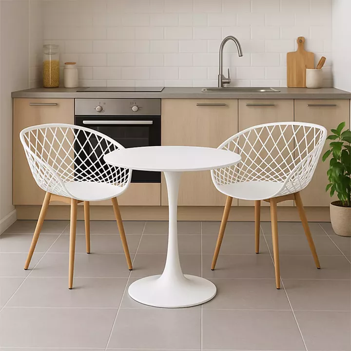 Elijah-Ezra pakoworld dining table set of 3 pp-pu in white color with natural legs Φ60x74cm