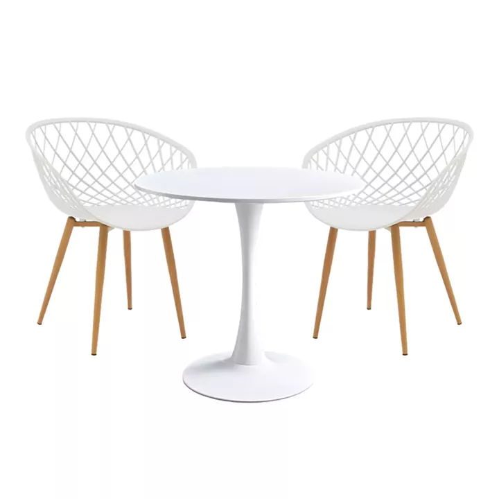 Elijah-Ezra pakoworld dining table set of 3 pp-pu in white color with natural legs Φ60x74cm