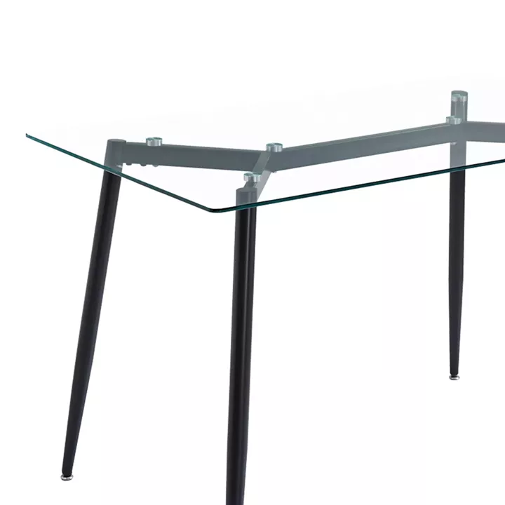 Quana-Ezra dining table pakoworld set of 5 pieces glass 8mm transparent - black leg 120x70x75cm