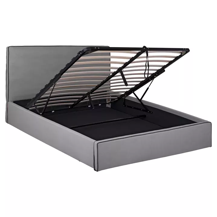 DOUBLE BED WITH MATTRESS & STORAGE SPACE ALLIE HM21170 GREY FABRIC--FOR 160X200cm.