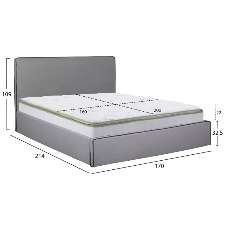 DOUBLE BED WITH MATTRESS & STORAGE SPACE ALLIE HM21170 GREY FABRIC--FOR 160X200cm.