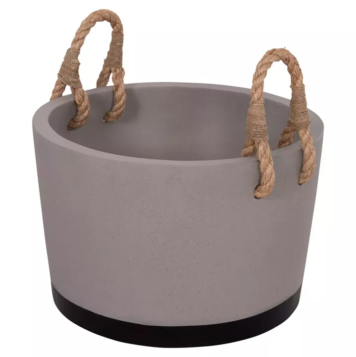 INDOOR PLANTER/POT SERIES TRYLL HM4690L FIBER CEMENT IN GREY & ROPE Φ40x25.5Hcm.