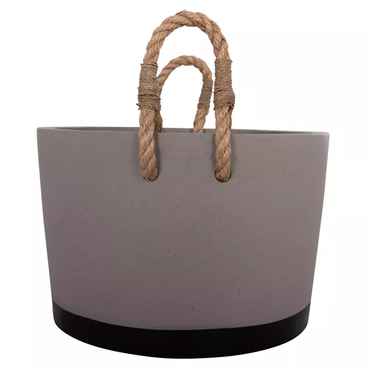 INDOOR PLANTER/POT SERIES TRYLL HM4690L FIBER CEMENT IN GREY & ROPE Φ40x25.5Hcm.