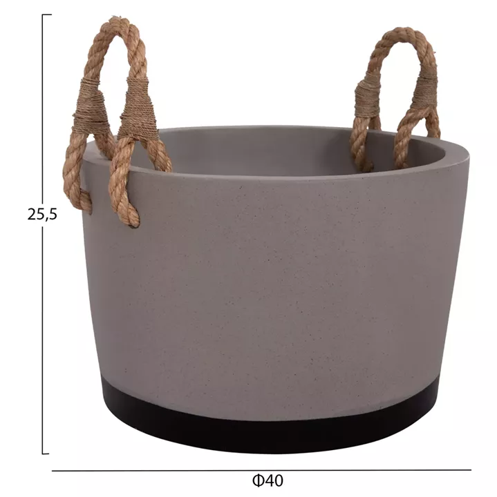 INDOOR PLANTER/POT SERIES TRYLL HM4690L FIBER CEMENT IN GREY & ROPE Φ40x25.5Hcm.