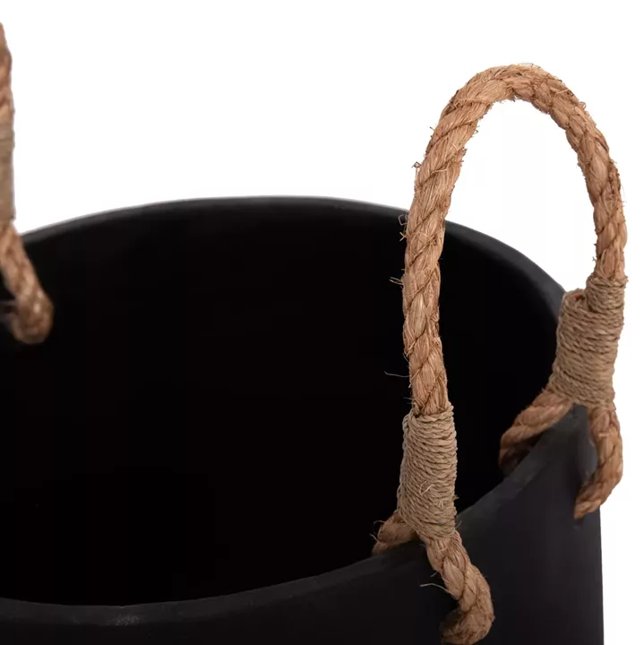 INDOOR PLANTER/POT SERIES TRYLL FB94690M FIBER CEMENT IN BLACK & ROPE Φ31x31Hcm.