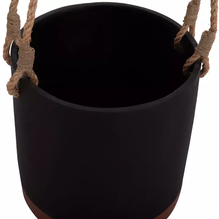 INDOOR PLANTER/POT SERIES TRYLL FB94690M FIBER CEMENT IN BLACK & ROPE Φ31x31Hcm.