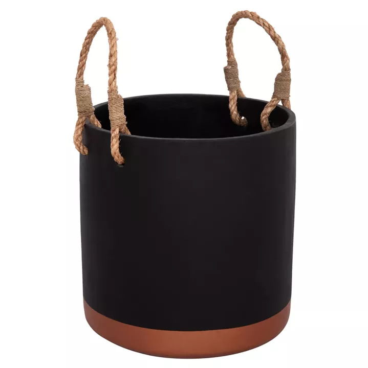INDOOR PLANTER/POT SERIES TRYLL FB94690M FIBER CEMENT IN BLACK & ROPE Φ31x31Hcm.