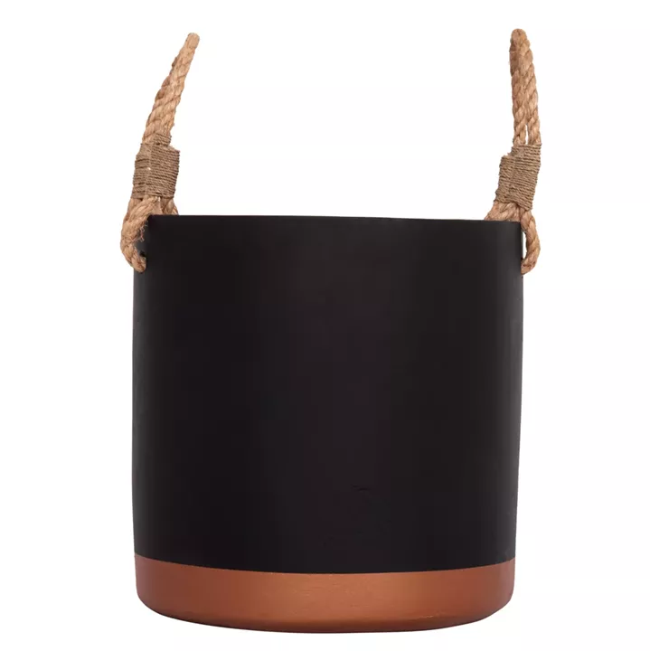 INDOOR PLANTER/POT SERIES TRYLL FB94690M FIBER CEMENT IN BLACK & ROPE Φ31x31Hcm.