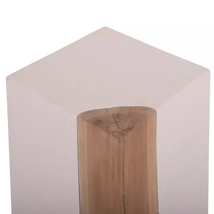 SQUARE SIDE TABLE LEIA HM18163.02 FIBER CEMENT IN WHITE--TEAK WOOD 32.5x32.5x46Hcm.