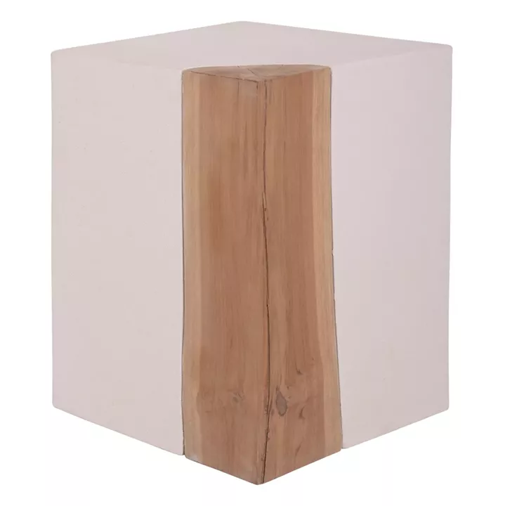 SQUARE SIDE TABLE LEIA HM18163.02 FIBER CEMENT IN WHITE--TEAK WOOD 32.5x32.5x46Hcm.