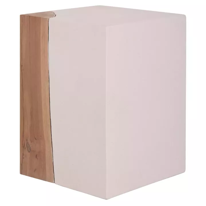 SQUARE SIDE TABLE LEIA HM18163.02 FIBER CEMENT IN WHITE--TEAK WOOD 32.5x32.5x46Hcm.