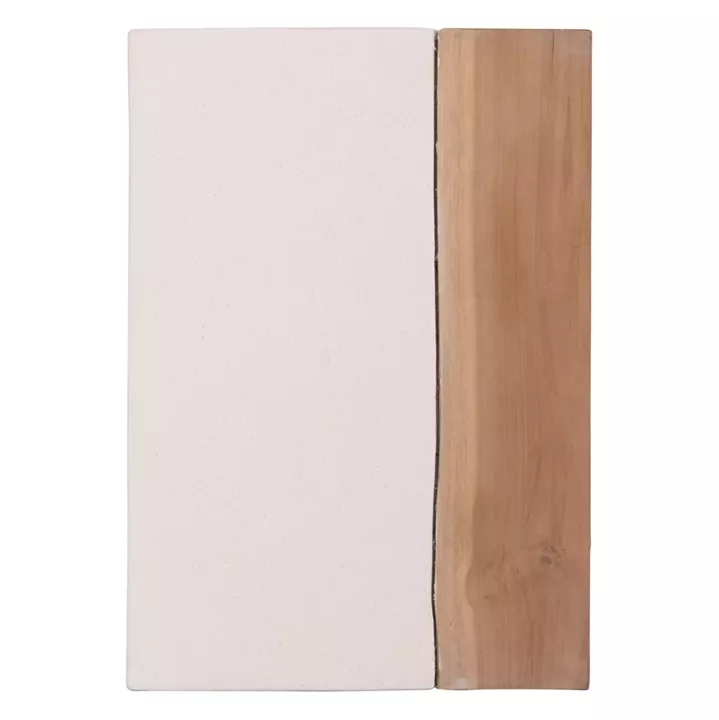 SQUARE SIDE TABLE LEIA HM18163.02 FIBER CEMENT IN WHITE--TEAK WOOD 32.5x32.5x46Hcm.