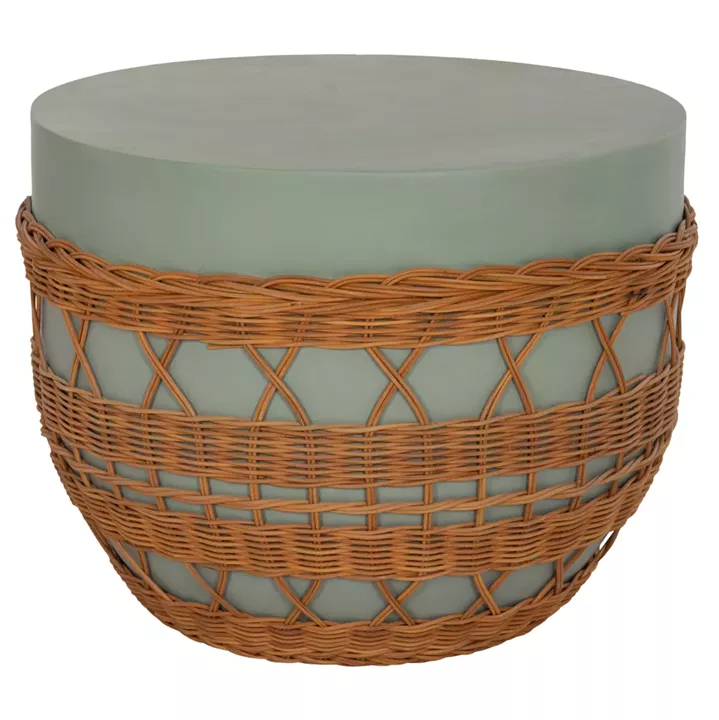 COFFEE TABLE ROUND VILHENA HM18165 FIBER CEMENT GREEN--NATURAL RATTAN Φ56x47Hcm.