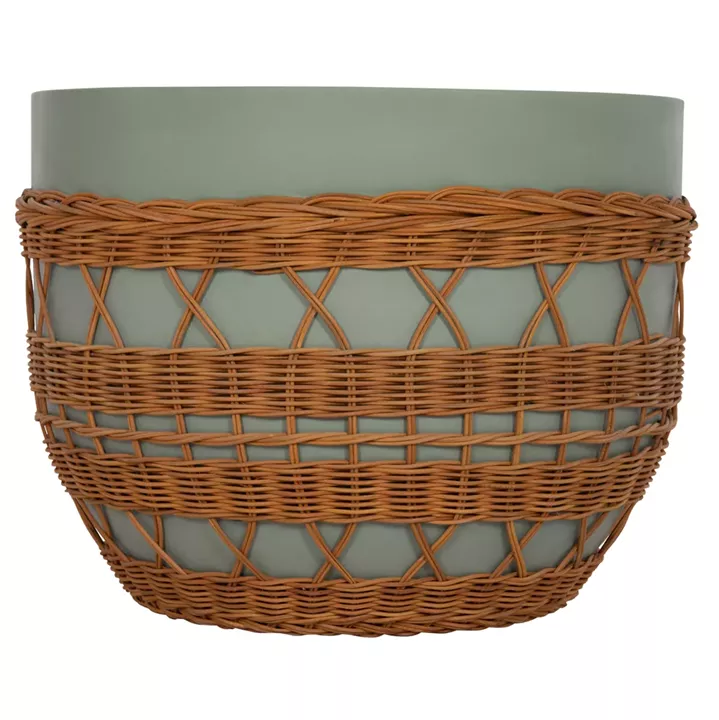 COFFEE TABLE ROUND VILHENA HM18165 FIBER CEMENT GREEN--NATURAL RATTAN Φ56x47Hcm.