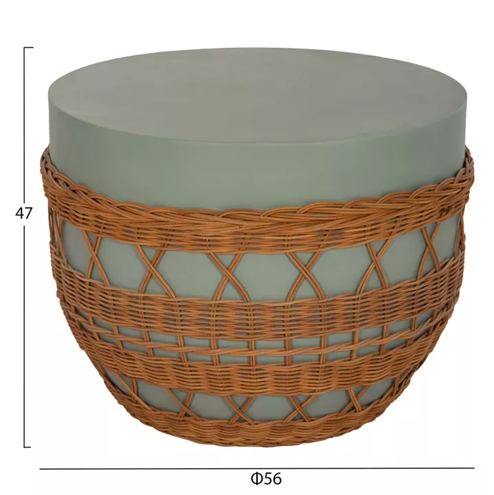 COFFEE TABLE ROUND VILHENA HM18165 FIBER CEMENT GREEN--NATURAL RATTAN Φ56x47Hcm.