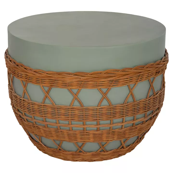 COFFEE TABLE ROUND VILHENA HM18165 FIBER CEMENT GREEN--NATURAL RATTAN Φ56x47Hcm.