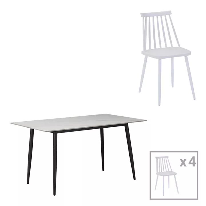 Aurora I-Gustas pakoworld dining table set of 5 sintered stone-black-white 120x60x75cm