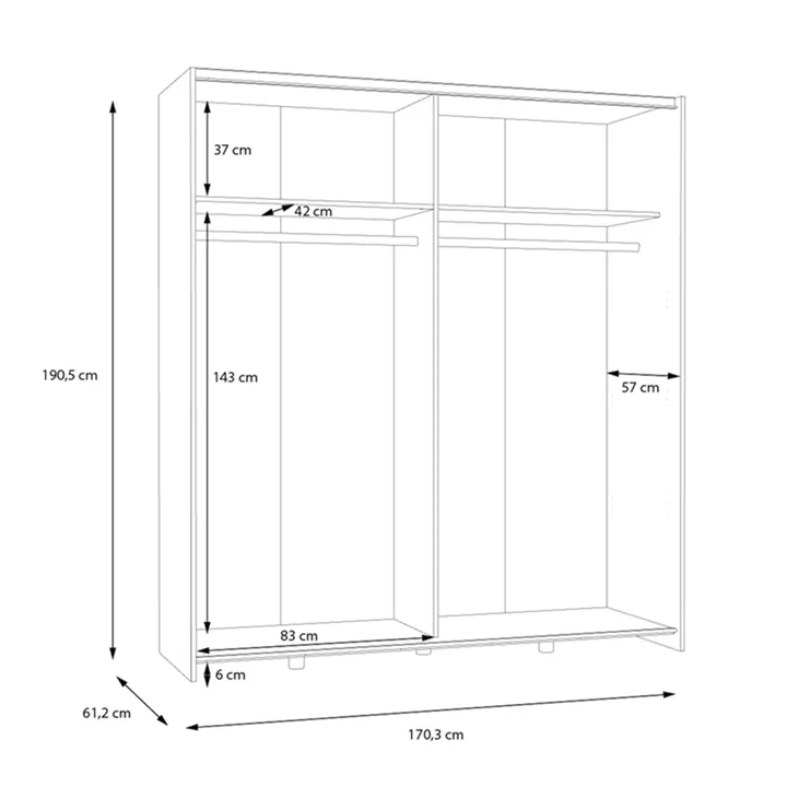 Wardrobe Noez I pakoworld 2 doors with shelves in white color 170.5x61x190.5cm