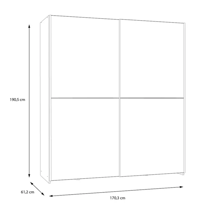 Wardrobe Noez I pakoworld 2 doors with shelves in white color 170.5x61x190.5cm