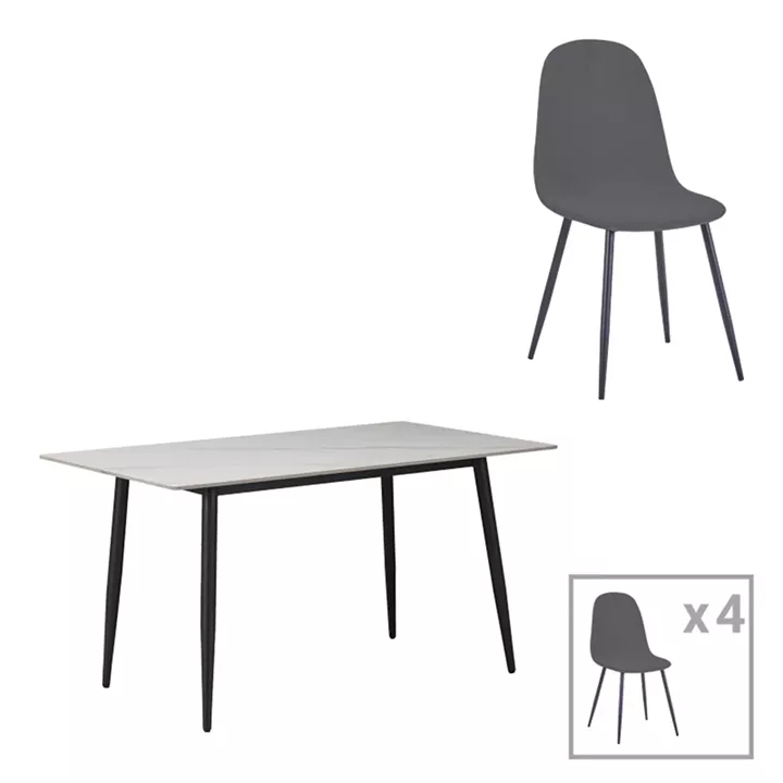 Gustas-Bella pakoworld dining set 5pcs white marble sintered stone-anthracite velvet 120x60x75cm