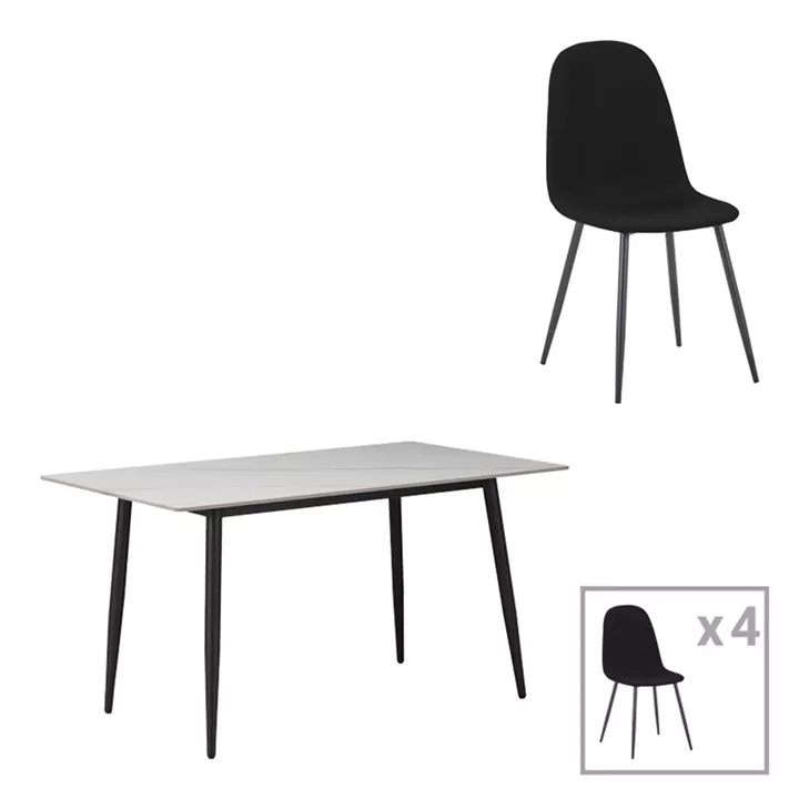 Gustas-Bella pakoworld dining set 5pcs white marble sintered stone-anthracite fabric 120x60x75cm