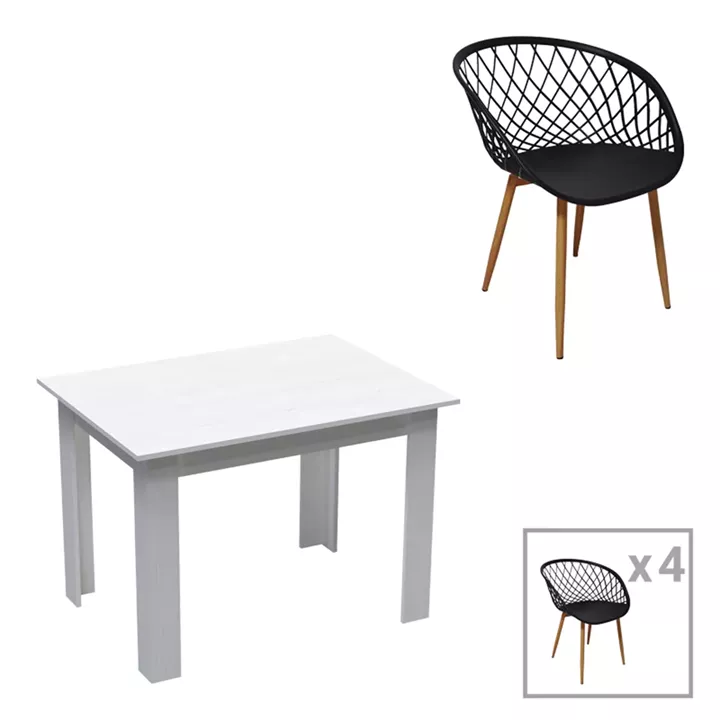 Dining table Manka-Parker pakoworld set of 5 pieces in white 110x80x77cm