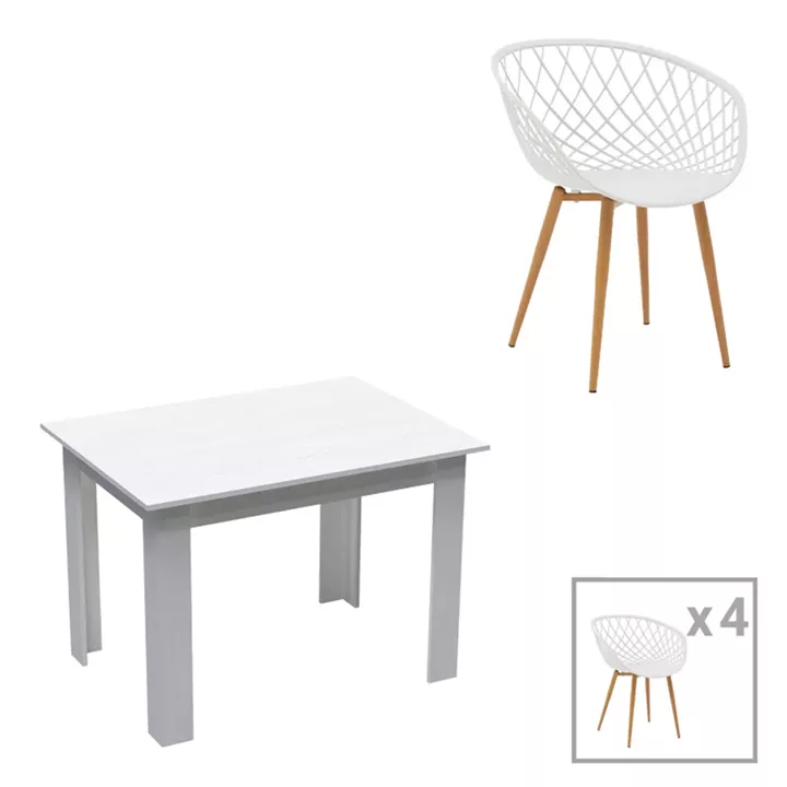 Dining table set of 5 pieces Manka-Ezra pakoworld in white color 110x80x77cm
