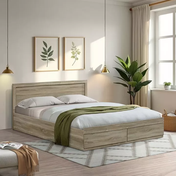 Bed Olympus pakoworld with drawer in light oak color 160x200cm
