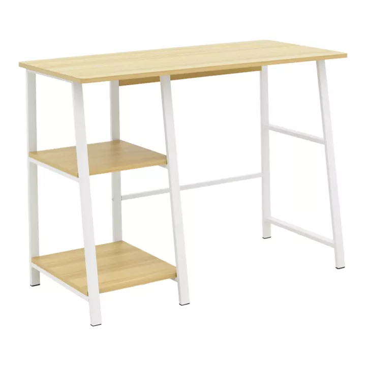 Study desk Ferje pakoworld with shelves mdf in light walnut-white color 100x48x75cm