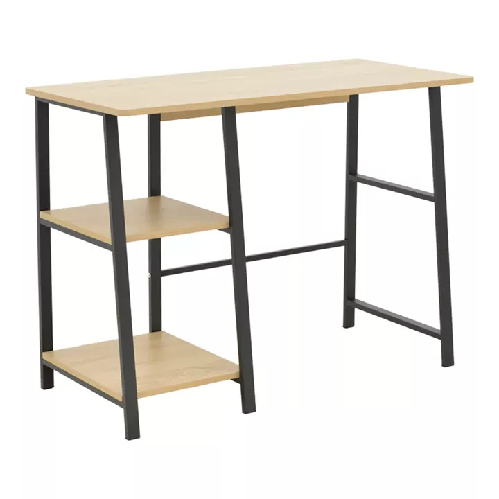 Study desk Ferje pakoworld with shelves mdf in natural-black color 100x48x75cm