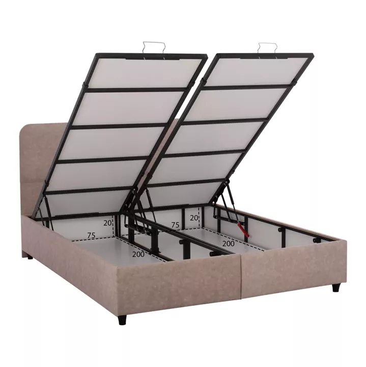 BED WITH MATTRESS DOUBLE DOLORES HM21165 BEIGE FABRIC & STORAGE SPACE--FOR 160x200cm